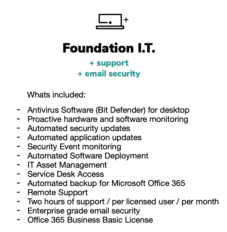 Foundation I.T package with support and enterprise email security Foundation I.T package with support and enterprise email security